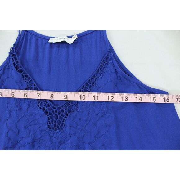 Lush Blue Floral Embroidered Sleeveless Tank Top Small Boho Festival Summer - Picture 5 of 6
